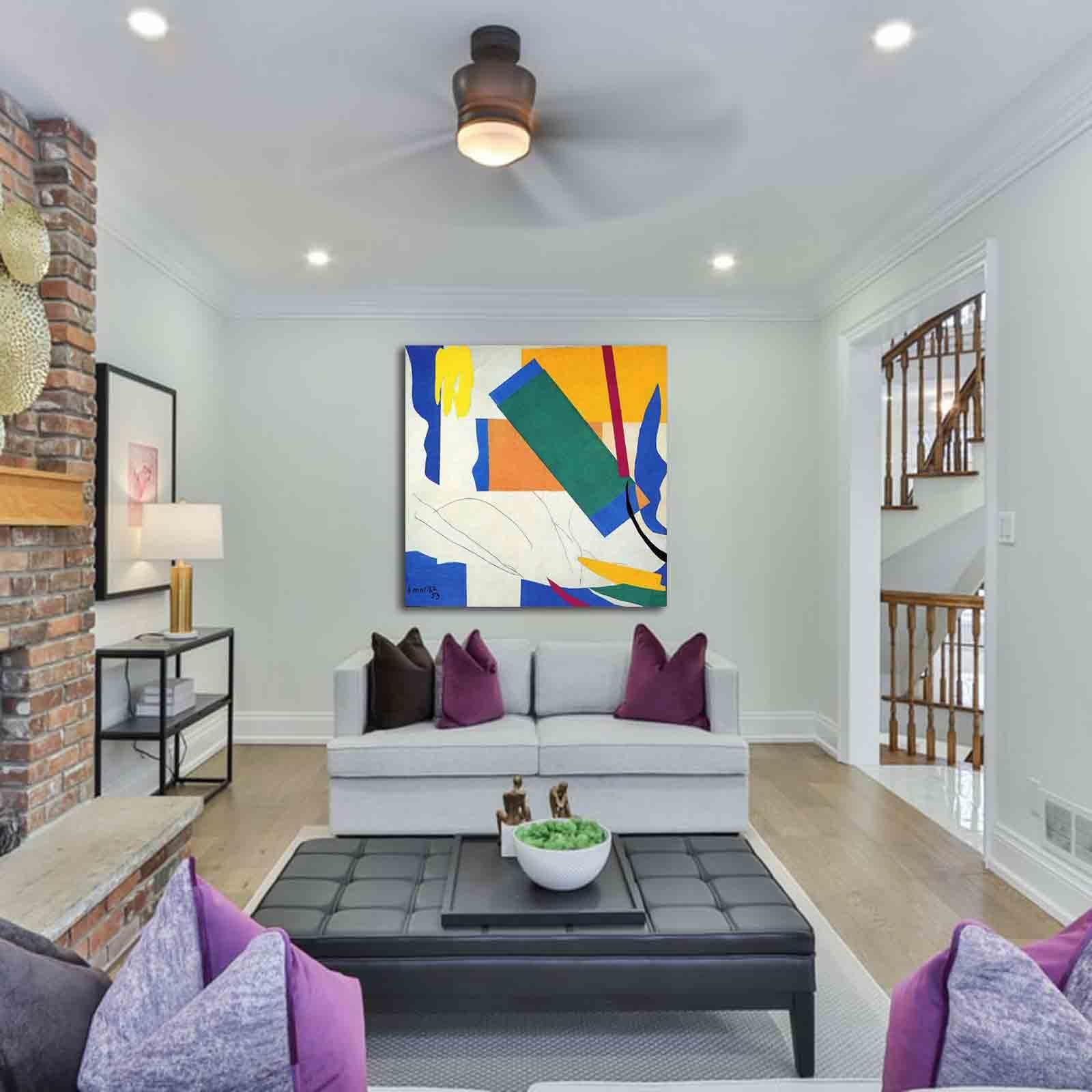 Voghart Memory of Oceania By Henri Matisse Wall Art Canvas Art Painting Poster,Pictures for Wall Decor, Wall Art for Bedroom,Art Prints Artwork Cuadros(100x100cm/39x39inch,Frameless)