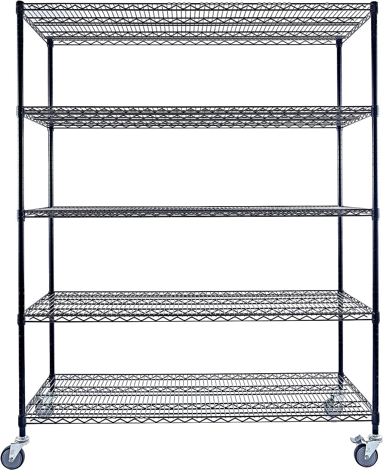 Utility Basics Utility Basics 60"x24"x72" Black 5-Tier Premium Metal Wire Shelving NSF 4000 LBS MAX Capacity Heavy Duty Steel Storage Rack for Warehouse, Garage, Hospital, Commercial Space & School w/Premium Wheels