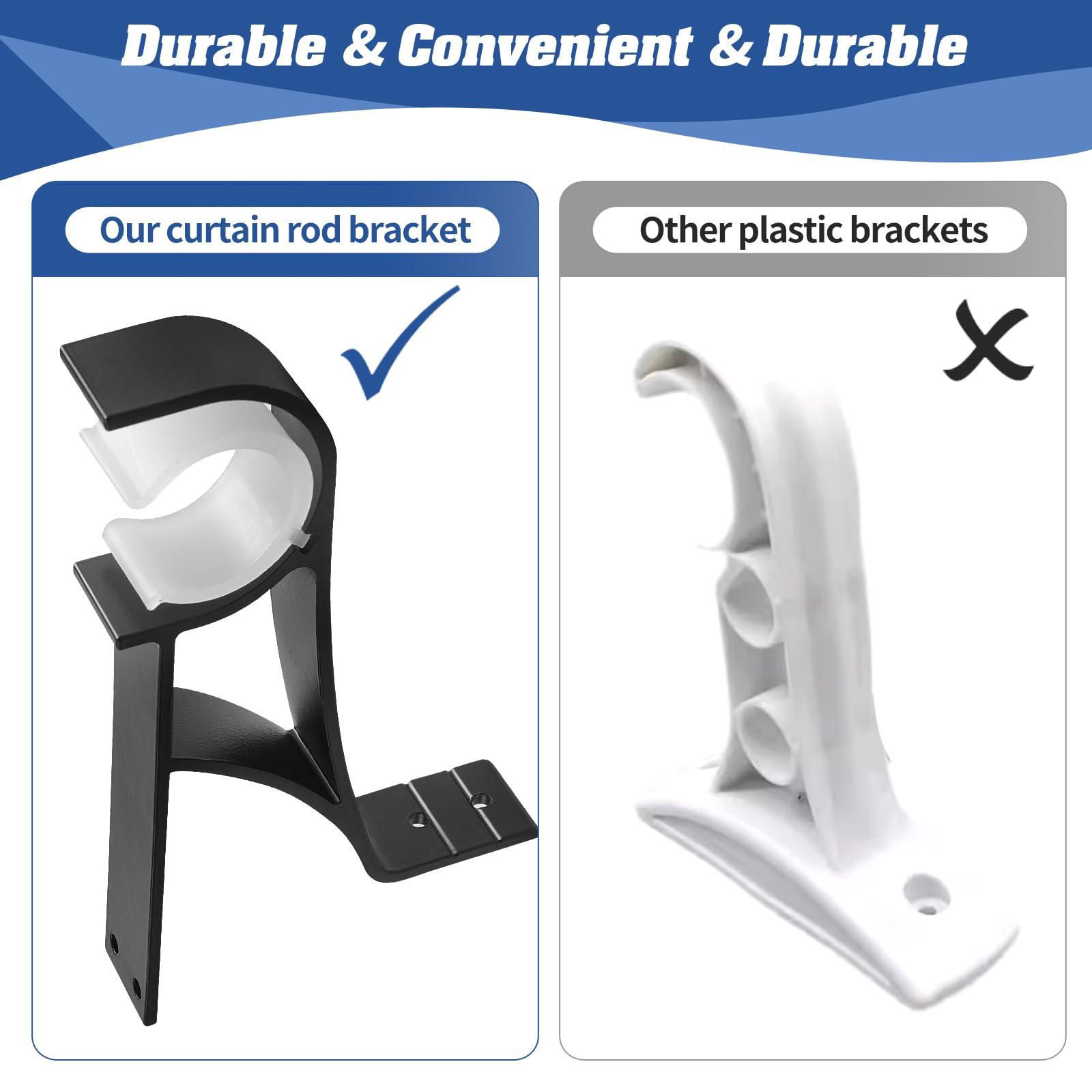 Anndason Anndason No Drilling Curtain Rod Brackets No Drill Curtain Rod Holders Curtain Rod Brackets Without Drilling Curtain Rod Hooks for 1 Inch Rod, Black Color, (Set of 8)