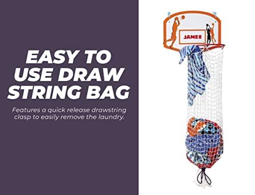 Etna Etna Over the Door Basketball Laundry Hamper -Space Saving Hanging Laundry Hamper with Metal Ring, Backboard, Drawstring Bag-Fun Laundry Hamper to use in Kids Room, Dorm Rooms, Dunk Away Dirty Laundry