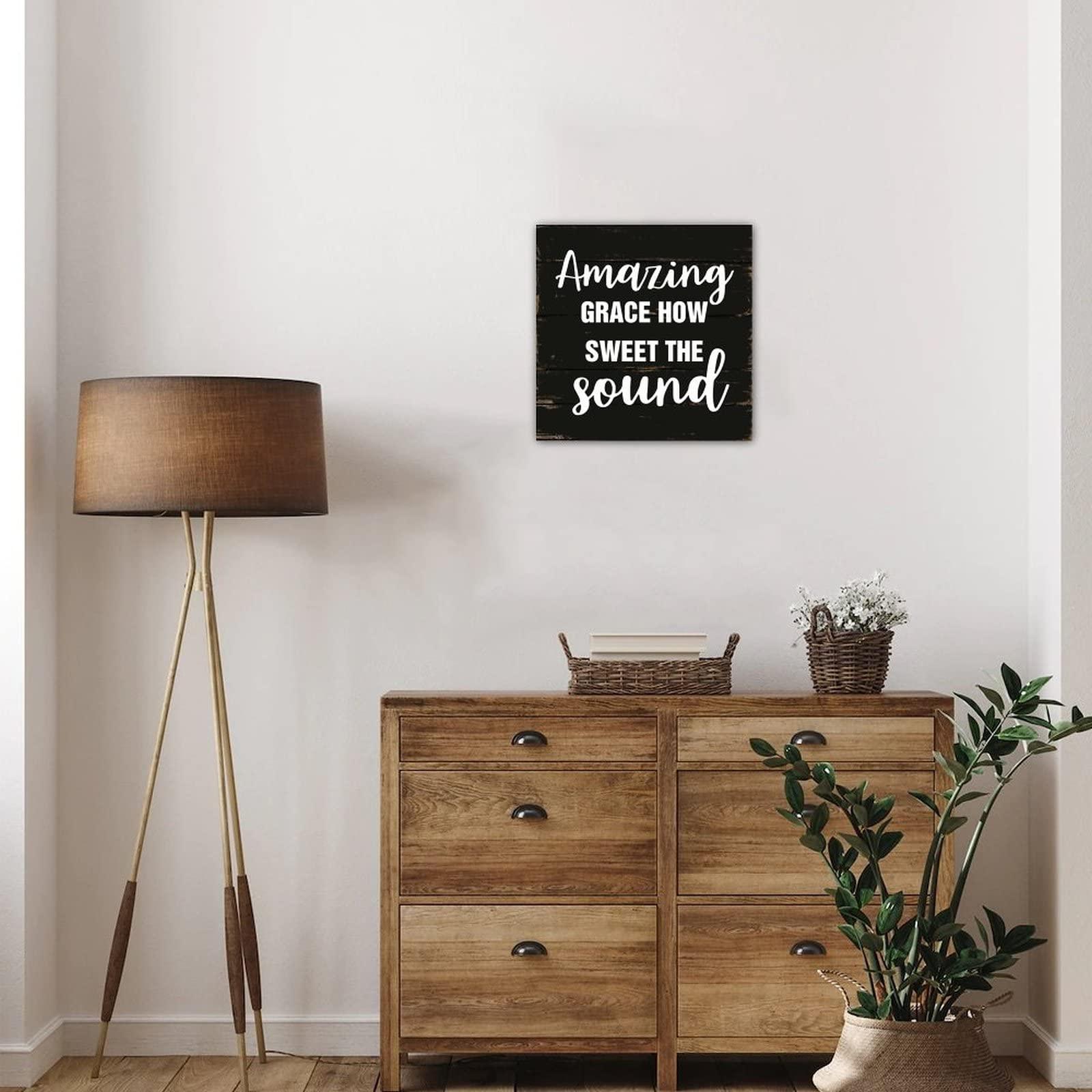 Alioyoit Wooden Pallet Sign Amazing Grace How Sweet The Sound Country Wood Welcome Sign Rustic Wood Board Wall Pediment Wall Hanging Decorations for Bedroom Porch 10 Inch