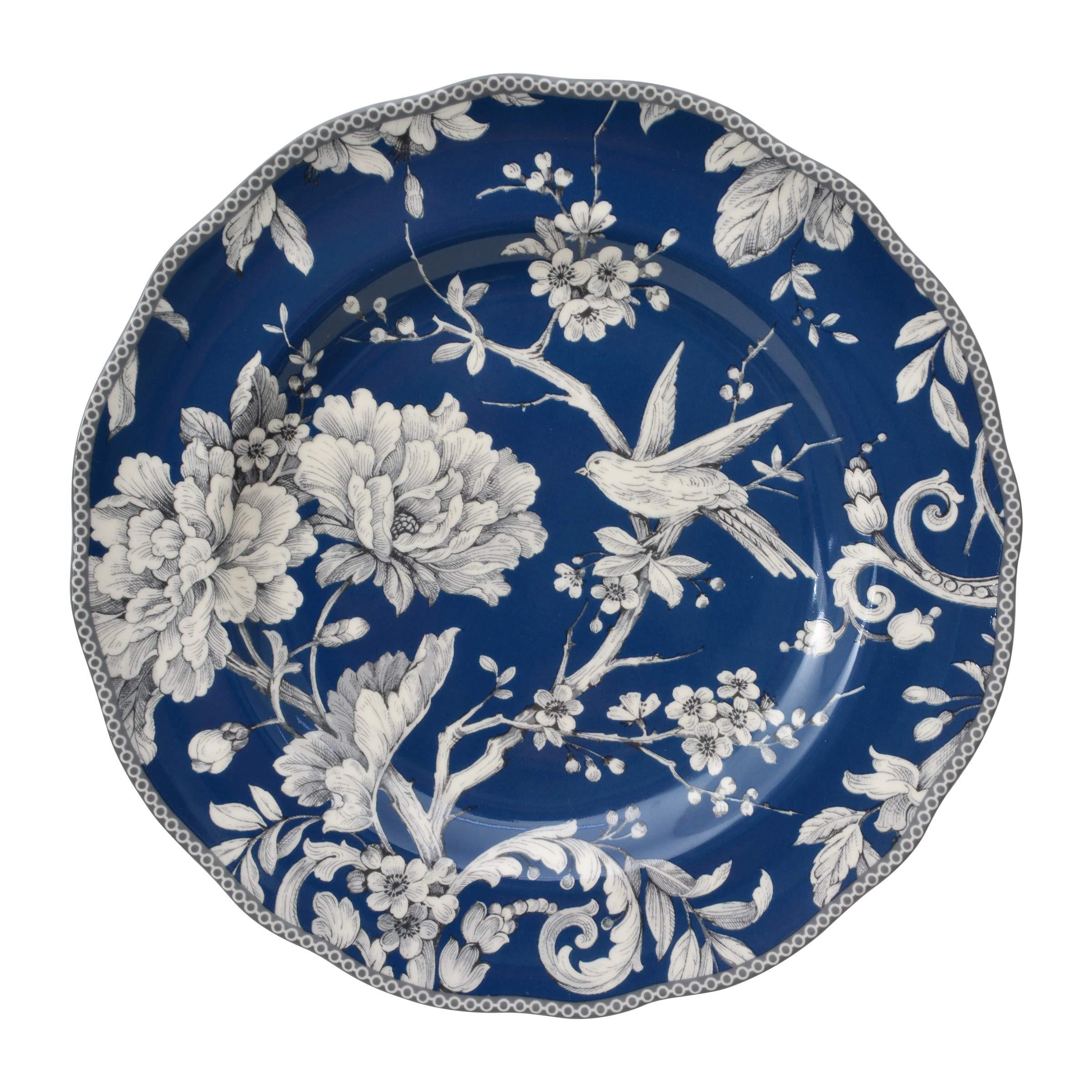 222 Fifth 222 Fifth Adelaide 16-Piece Dark Blue Porcelain Dinnerware Set Service for 4, Plate, Bowl & Mug Set, Bird & Floral Design, for Everyday Dining & Entertainment, Microwave & Dishwasher Safe