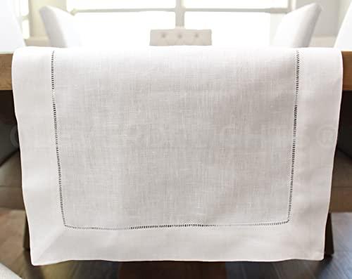 CleverDelights CleverDelights White Hemstitch Table Runner - 16\" x 120\" - 55/45 Linen Cotton Blend