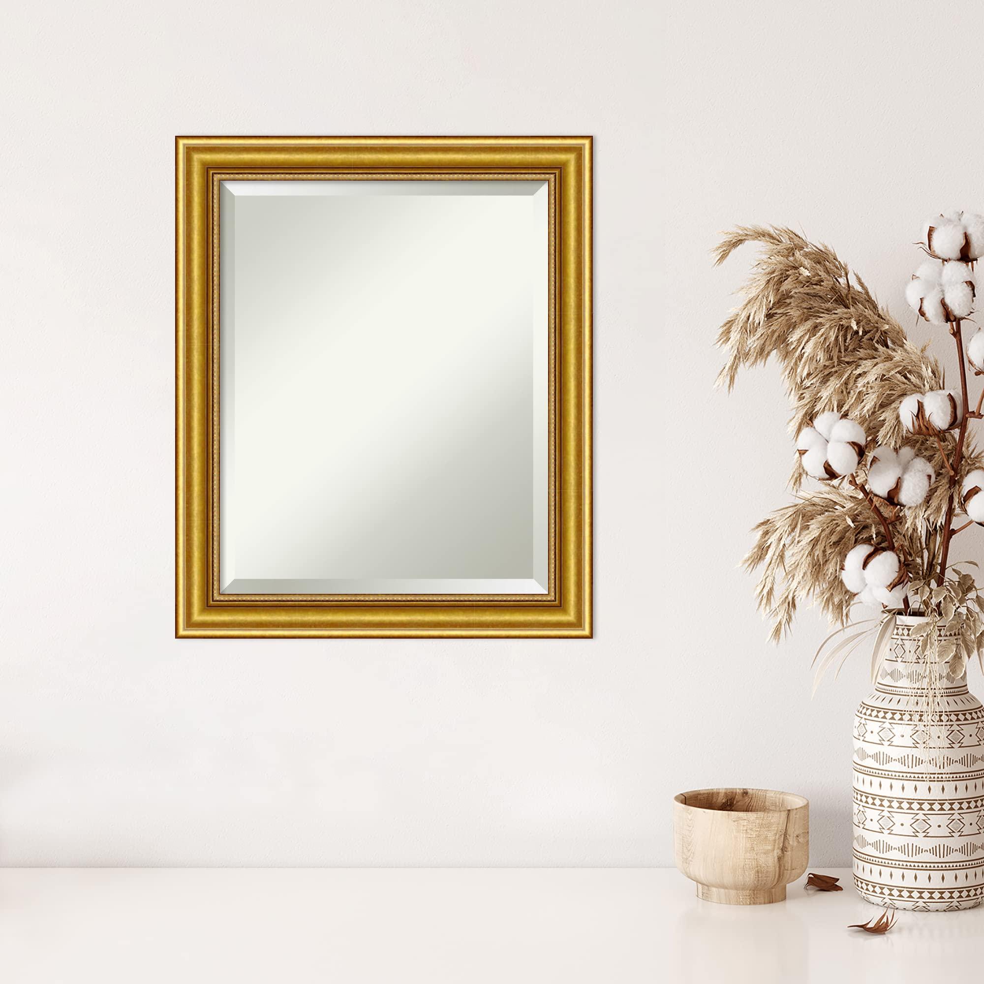 Amanti Art Amanti Art Gold Wall Mirror 24x20 Townhouse Gold Rectangle Bathroom Mirror for Wall Decor Living Room, Small Traditional Wood Frame, Hangs Horizonally and Vertically, Bathroom Decor, Beveled Edge