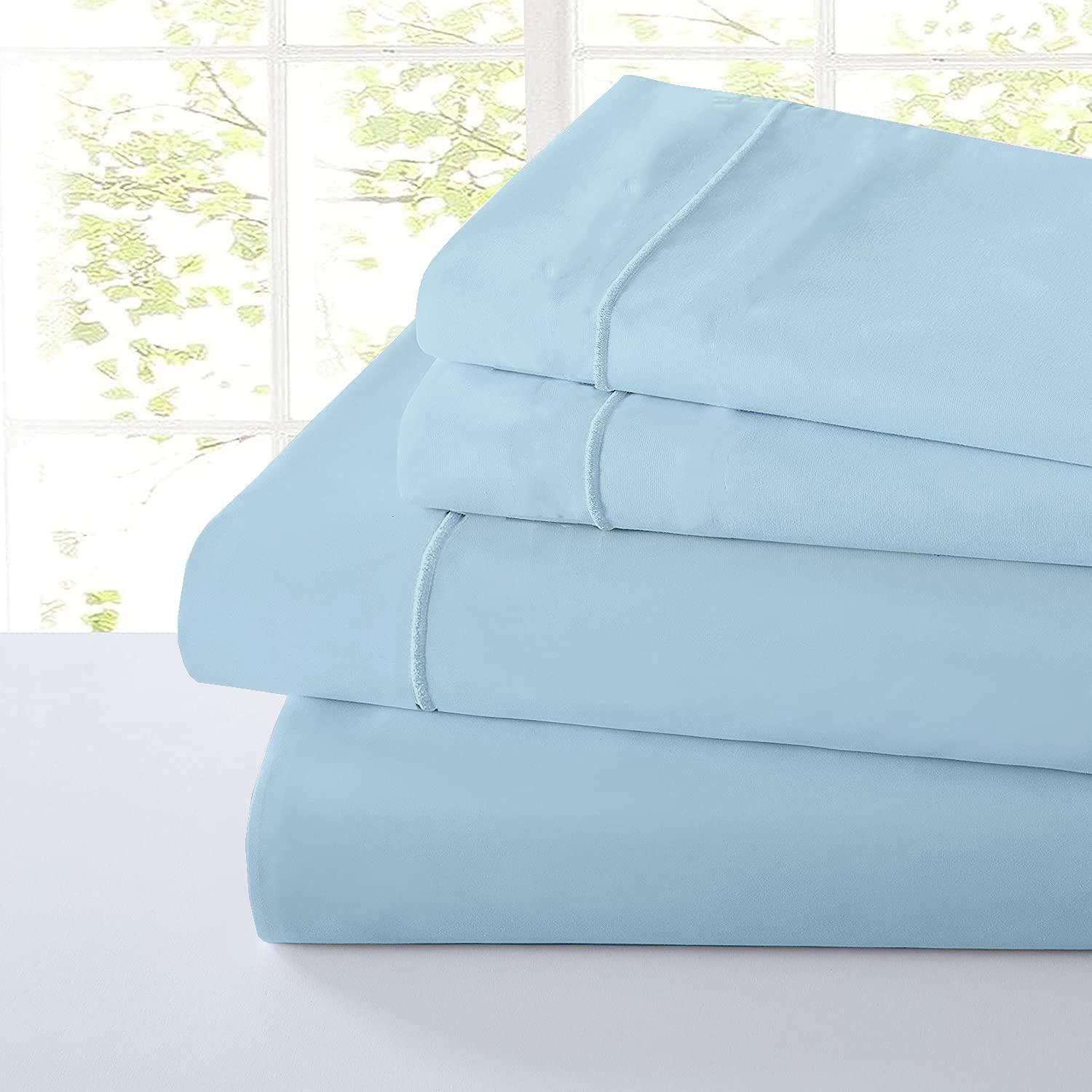 Shreem Linen Short Queen Sheets, RV Sheets Set for Campers, Deep Pockets Fitted RV Bunk Sheets, 4-Piece 1800 Microfiber Bed Sheet Set, Cool & Breathable, RV Queen Sheets (Light Blue, Short Queen)