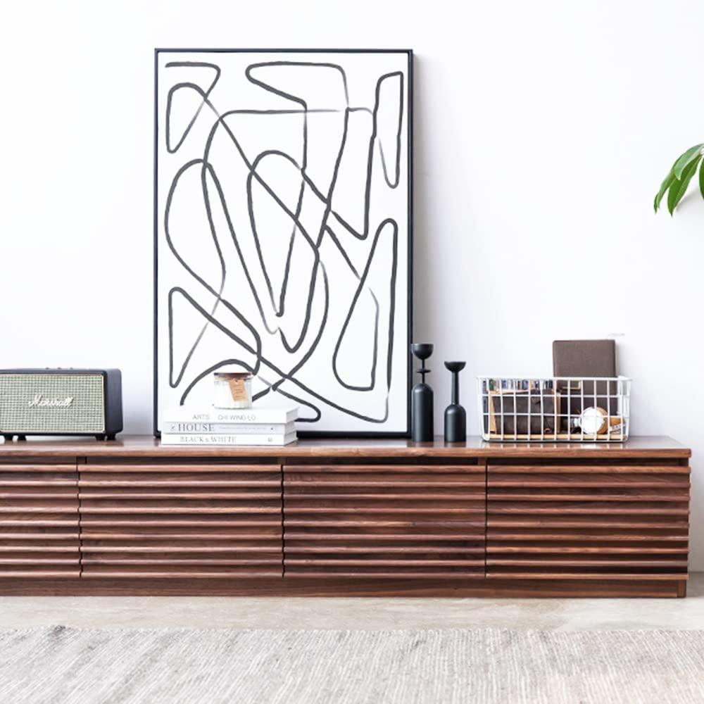 POVISON POVISON Wood Media Console, 70\'\' Mid-century Modern TV Stand with Storage, Assembly-Free Slatted TV Cabinet with Customized Compartments & Solid Pinewood Drawer