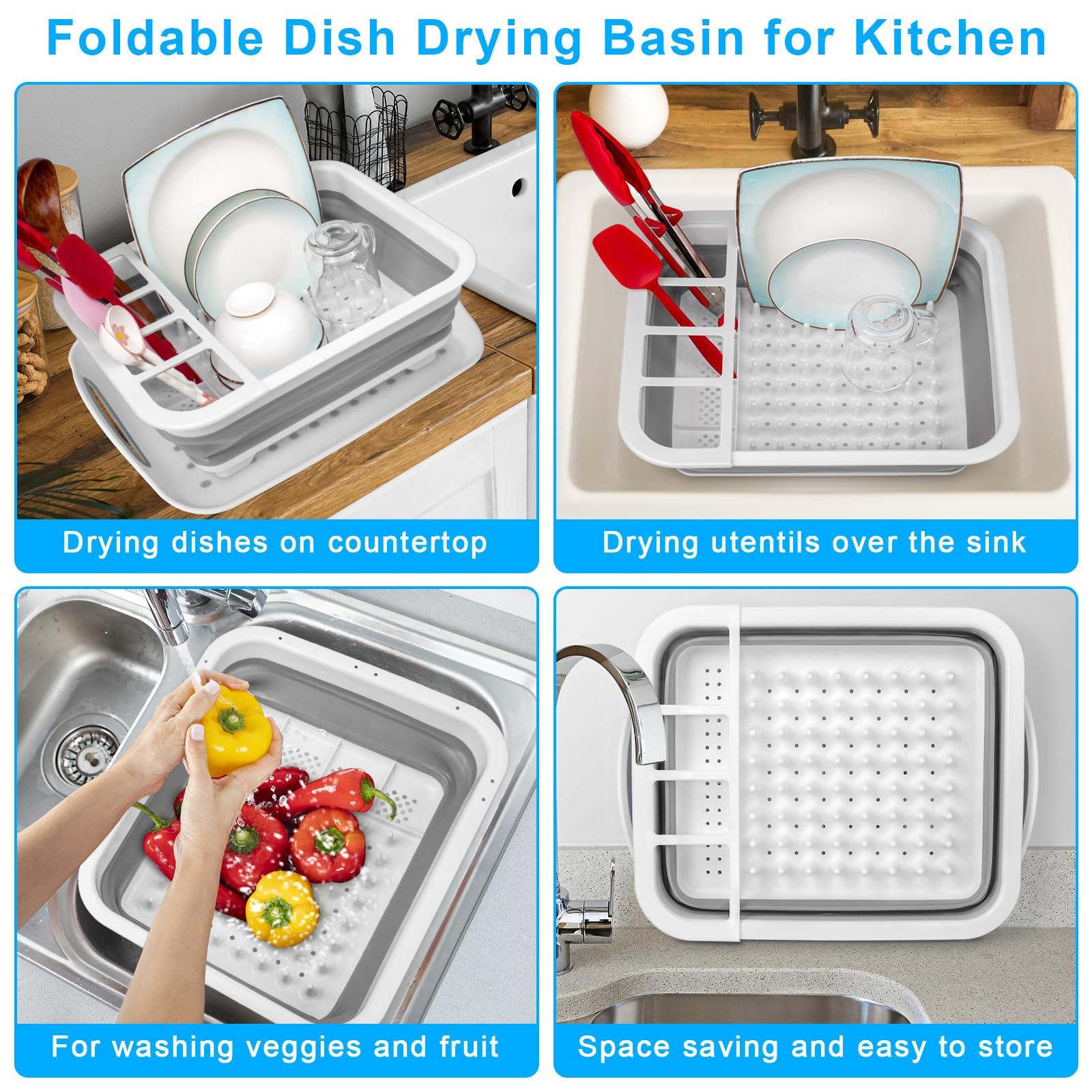Seropy Collapsible Dish Drying Rack Portable Dish Drainers for Kitchen Counter with Drainboard,Kitchen Sink Organizer Basket RV Accessories Camper Kitchen Organization Storage Dish Rack Over Sink Drying Rack