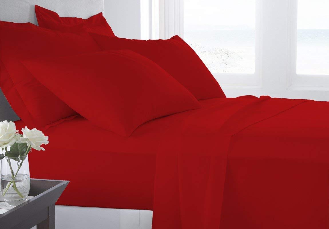 LINEN CLUB BEDDING LINEN CLUB BEDDING Cotton Bedsheets Set - 400 Thread Count 100% Cotton 4-Piece Sheet Set 24 Inch Deep Pocket Solid (RV-King, Blood Red)