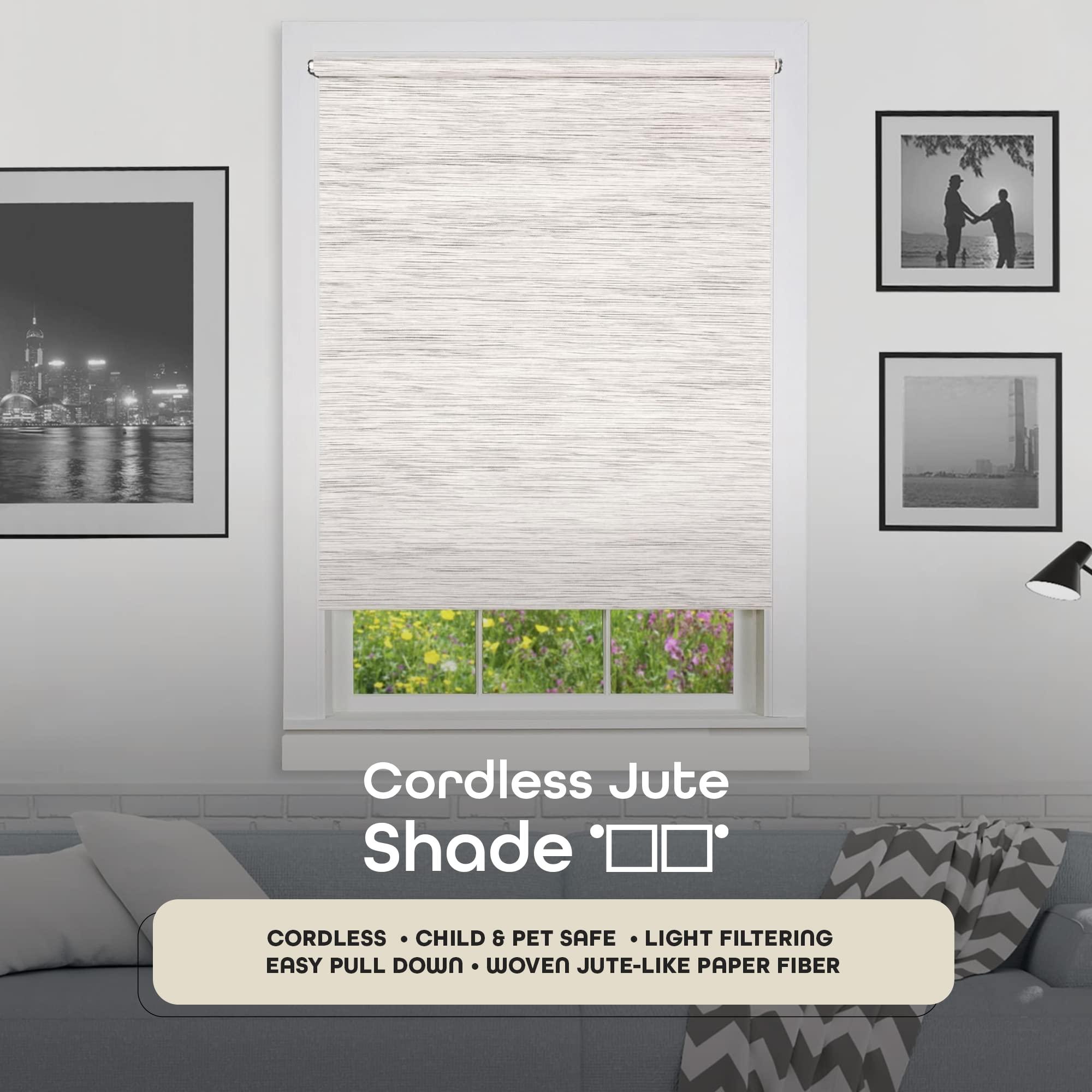 Achim Home Furnishings Cordless Privacy Jute Window Roller Shade - 55 Inch Width, 72 Inch Length - Silver Grey - Light Filtering Woven Natural Fiber Horizontal Windows Blinds by Achim Home Decor