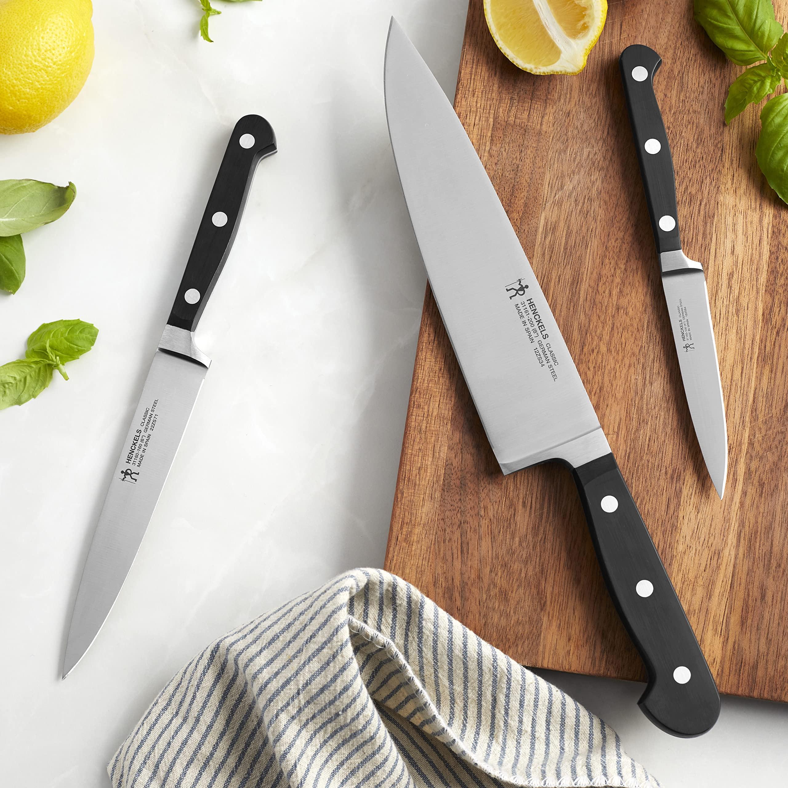 HENCKELS HENCKELS Classic Razor-Sharp 3-Piece Kitchen Knife Set, Chef Knife, Paring Knife, Utility Knife, German Engineered Informed by 100+ Years of Mastery, Stainless Steel