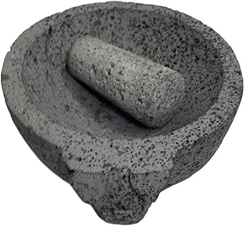 Lindo Brand Lindo Brand 8.6 inch Molcajete Mortar and Pestle with Pig Design, Mexican Handmade with Lava Stone Ideal as Herb Bowl, Spice Grinder, Volcanic Stone