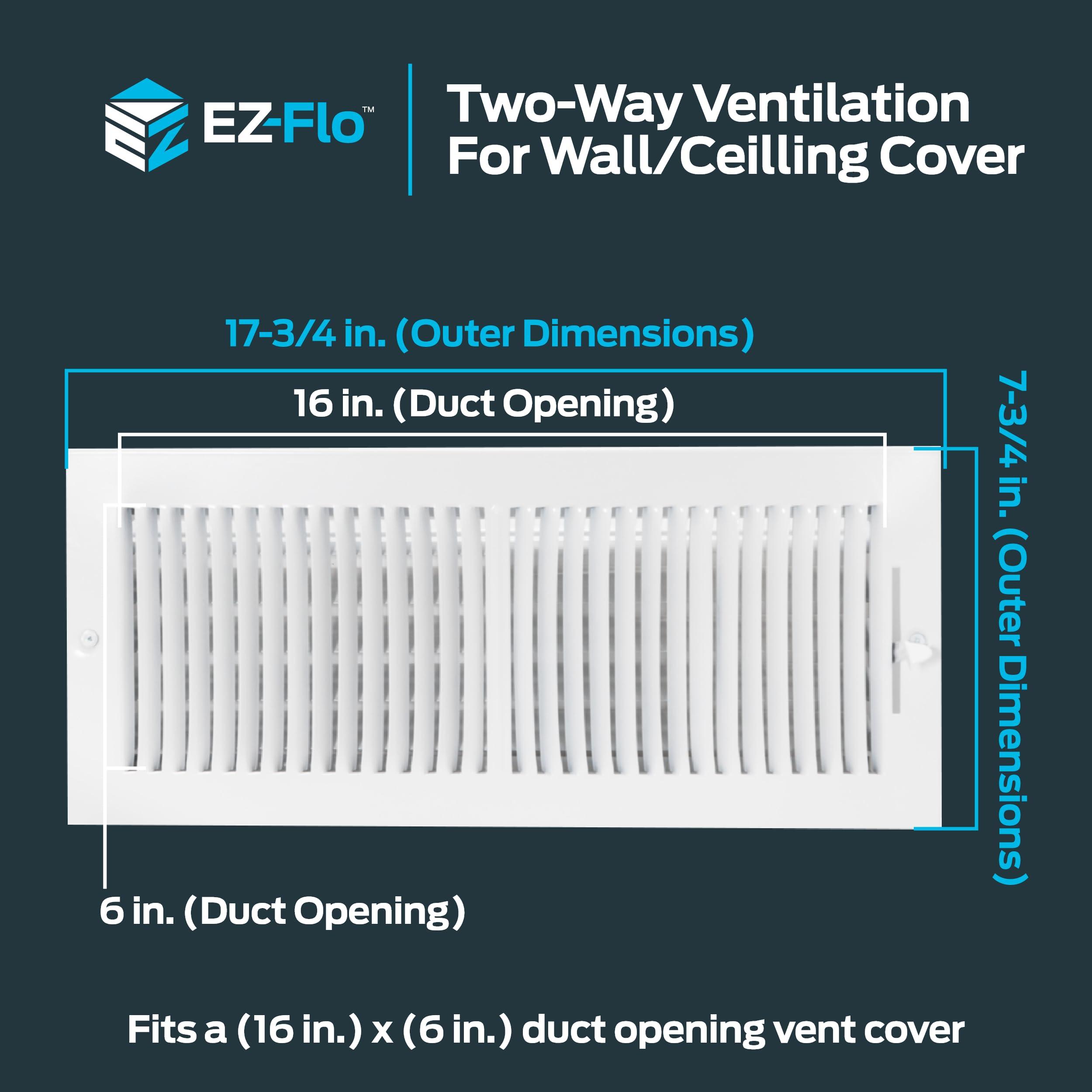 EZ-FLO EZ-FLO 16 x 6 Inch (Duct Opening) Air Vent Cover for Wall or Ceiling, Two-Way Ventilation Register, Solid Steel HVAC Register Cover, White, 61663
