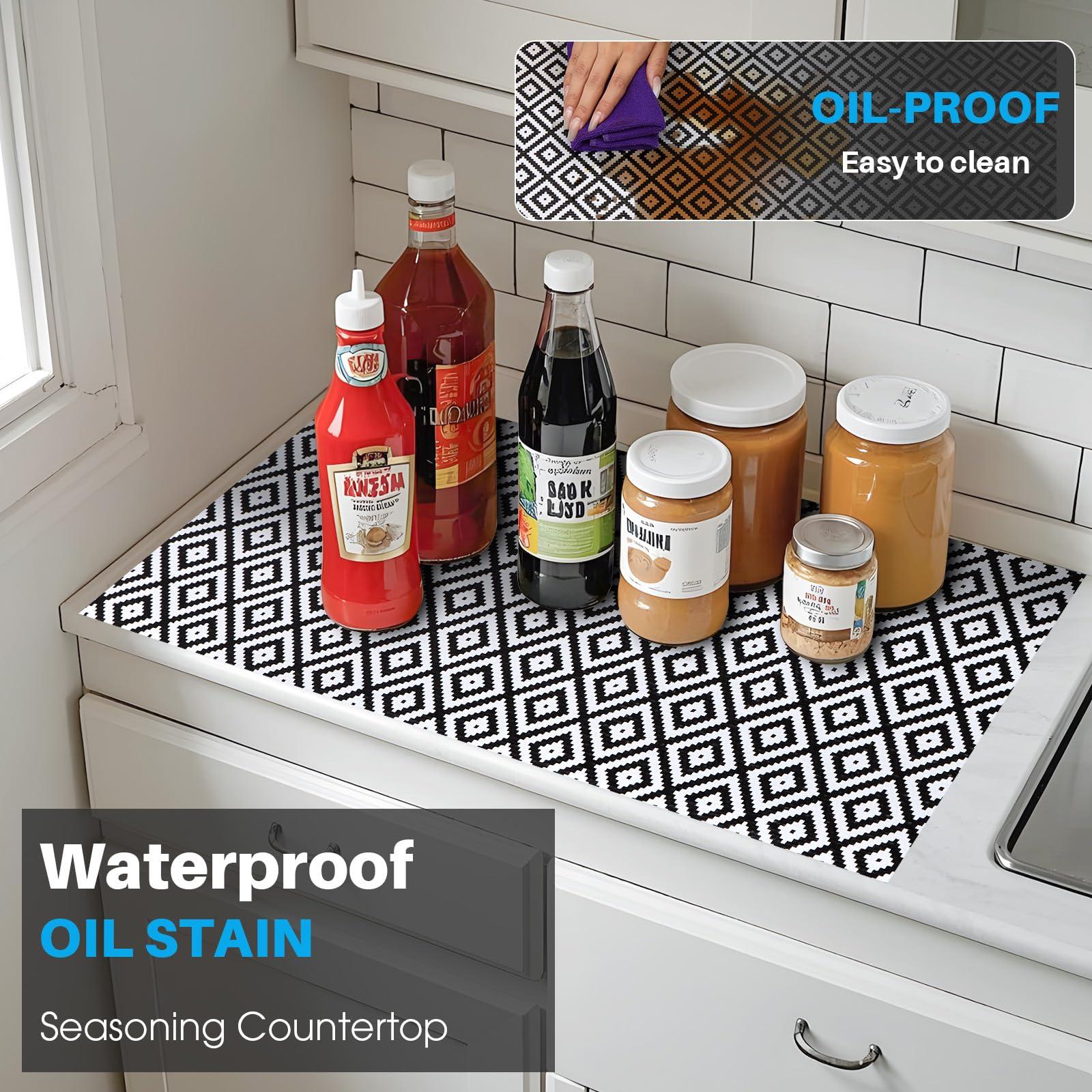 Coavas COAVAS Shelf Liner for Kitchen Cabinets Non Adhesive, Kitchen Drawer Liners Non Slip, Easy to Clean Shelf Paper, Cabinet Liners for Shelves, Dresser, Drawers, Black Rhombic, 12 in X 10 FT