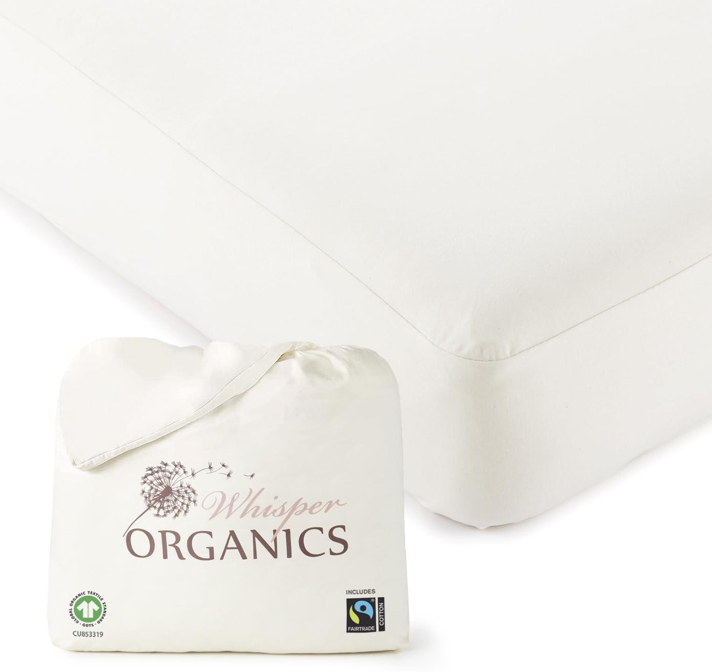 Whisper Organics Organic Waterproof Mattress Protector Queen Size - 100% Waterproof Mattress Pad with Quiet & Breathable Triple Layer Protection - Fairtrade & GOTS Certified Durable Machine Washable Design (Queen)