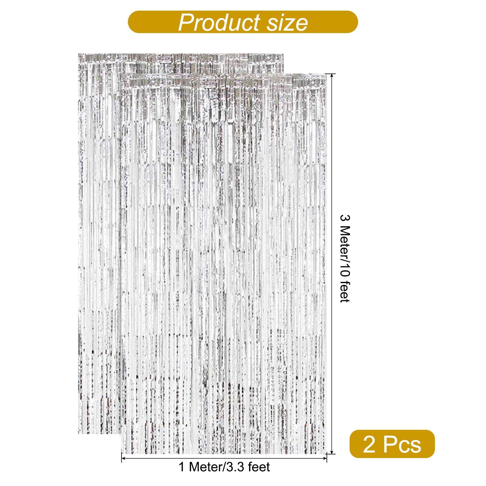 uxcell uxcell 2 Pcs Silver Fringe Curtain Party Streamers (3.3ft x 10ft) Foil Fringe Curtains Wall Background, Tinsel Streamers Birthday Party Backdrop Decorations for Wedding Holiday