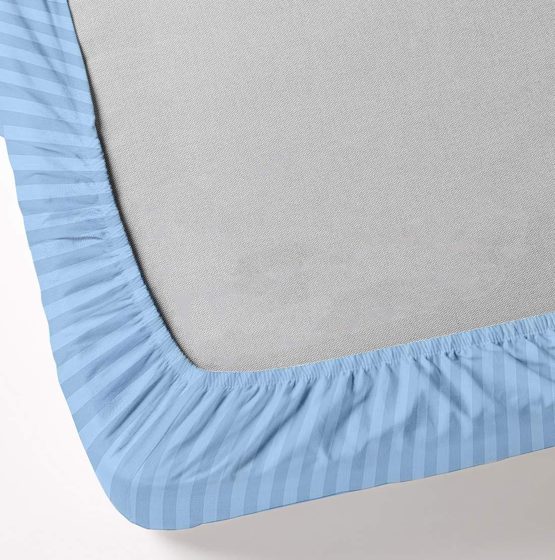 Cottington Lane California King Size Sheet Set-100% Egyptian Cotton Bed Sheets-400 TC Cotton Sheets-4 Piece Sheet Set Fits Mattress Upto 16 Inch Deep Pocket Fitted Sheet-72 x 84 Size Sheets for Light Blue Stripe Bed