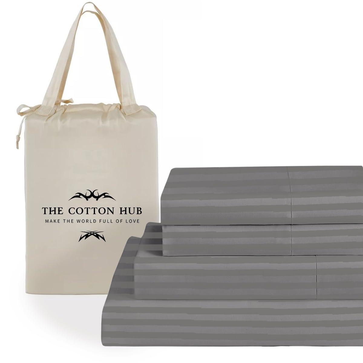The Cotton Hub The Cotton Hub Twin-XL Size 4-Piece Sheet Set - Luxurious 600-Thread-Count Bedding Sheets & Pillowcases - Ultra Soft Bed Sheets - Deep Pocket fits up to 22-26 inch Mattress (Stripe, Grey)