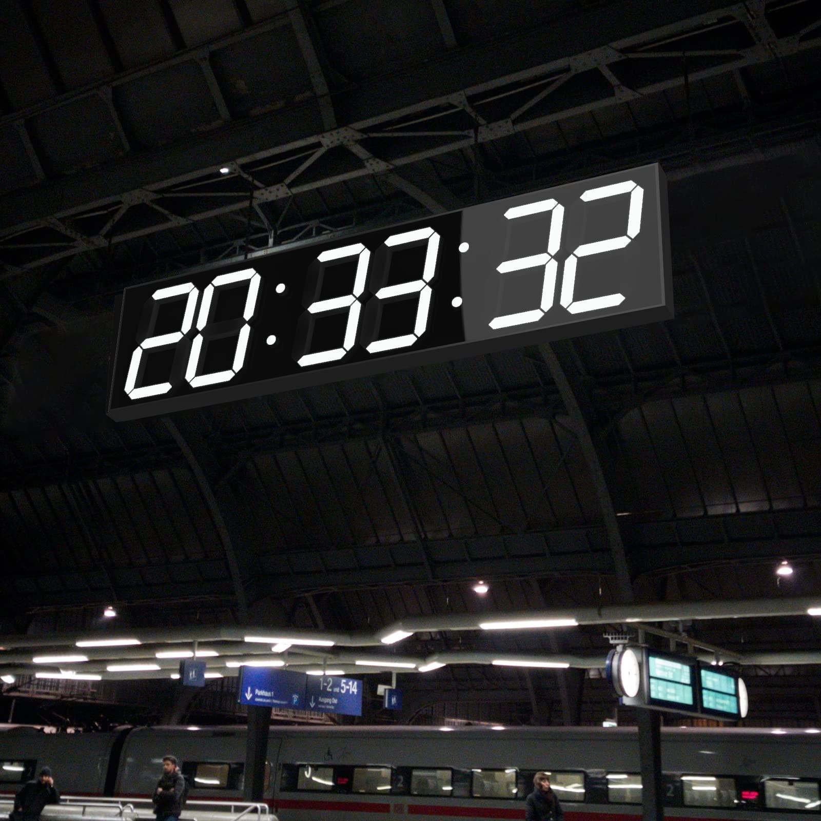 CHKOSDA CHKOSDA Digital Wall Clock, Oversize Led Digital Clock with Auto Dimmer, Huge Countdown Timer with Remote Control, 27\" Wide Led Display, 6 Digits, Wall Mount, Date and Temperature (White)