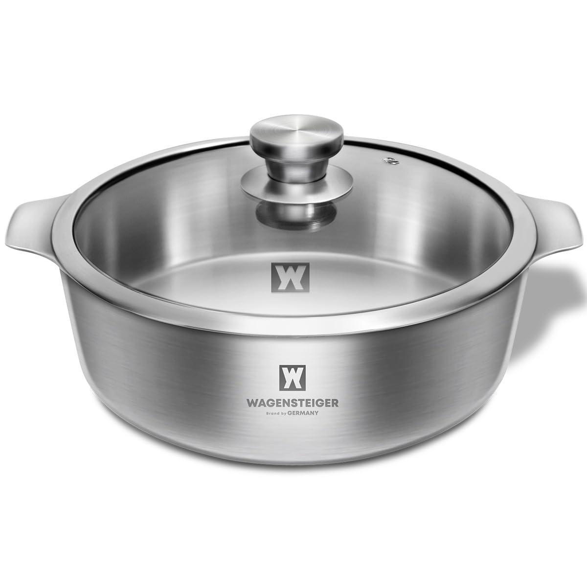 WAGENSTEIGER WAGENSTEIGER 4.18Quarts Stainless Steel Saut pan Casserole Pot with Tempered Glass Lid, Stock Pot, 3-Ply Construction with Aluminum Core, Stylish Design, Brushed Finish