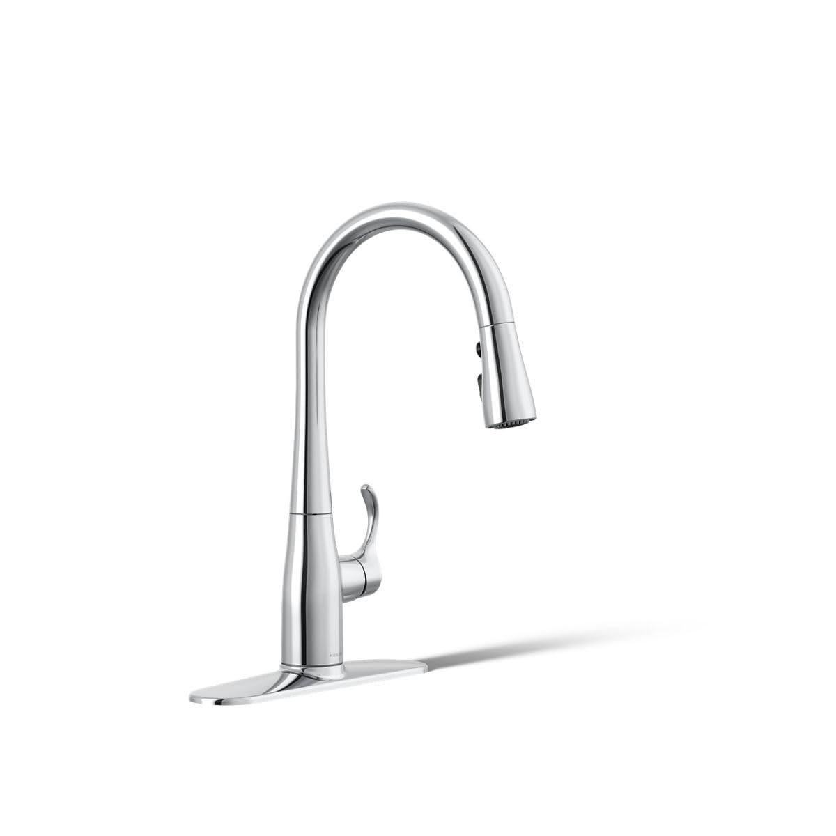 Kohler KOHLER 597-CP Simplice Pull Down Kitchen Faucet, 3-Spray Faucet, Kitchen Sink Faucet with Pull Down Sprayer, Polished Chrome
