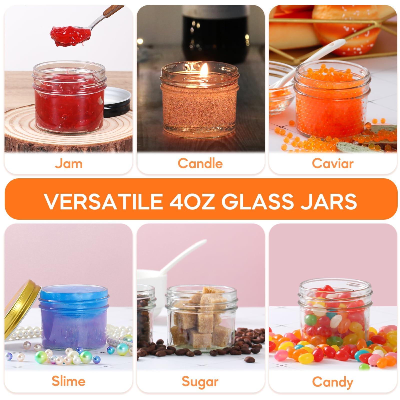 Jaisie.W Jaisie.W 4 oz Mason Jars with Lids 40Pack, Glass Small Mason Jars 4 oz- Mini Mason Jars with Lids&Stickers for Food Storage, Candle Making, Pantry Organizers and Storage (Gold Lids)