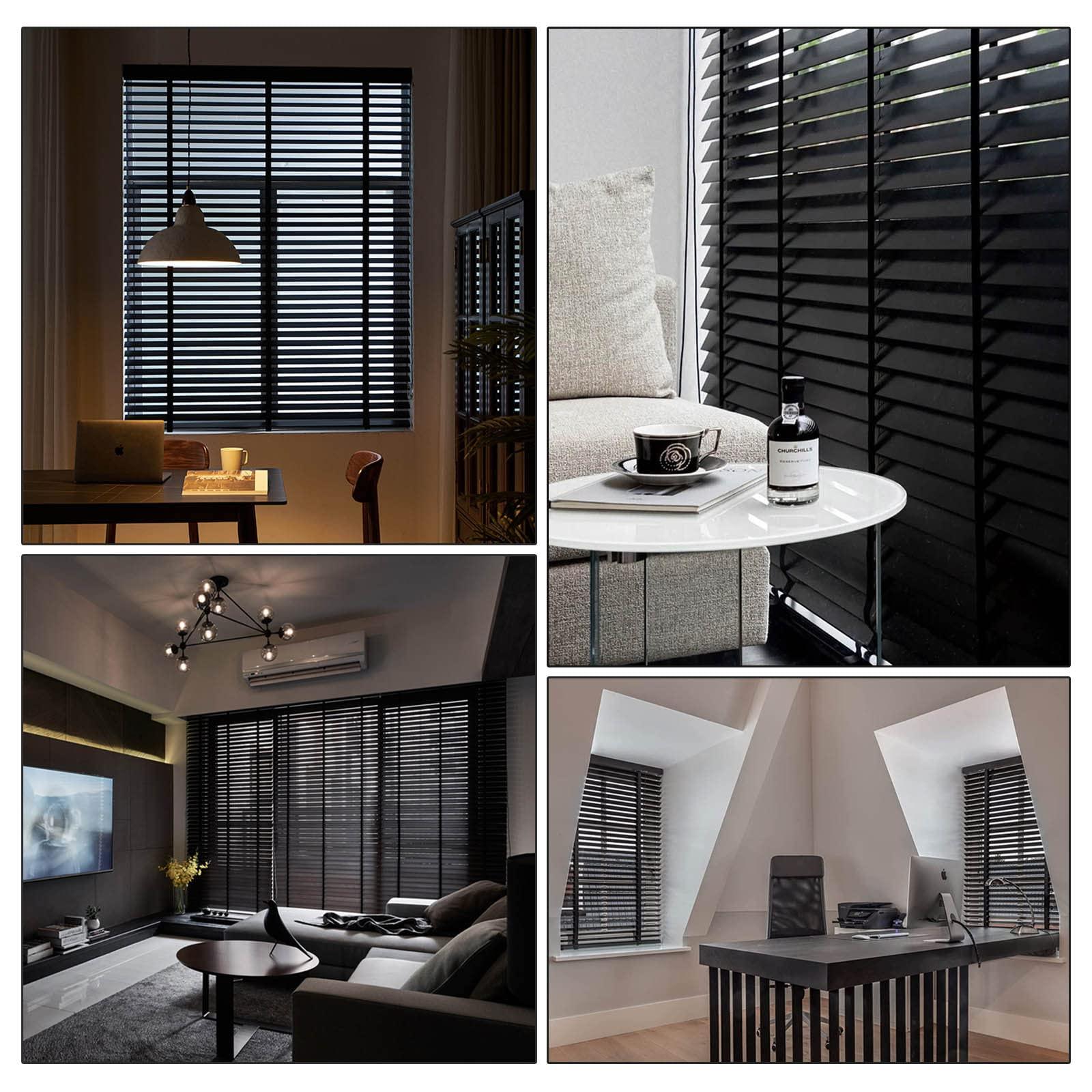 Suwooy Suwooy Real Wood Venetian Blinds,Black,Wooden Blinds for Windows,Blackout/Heat Insulation/Privacy Curtains,50mm Slats,Horizontal Blinds 50cm 60cm 80cm 90cm 100cm 110cm 120cm,WH-50x150cm/20x59in
