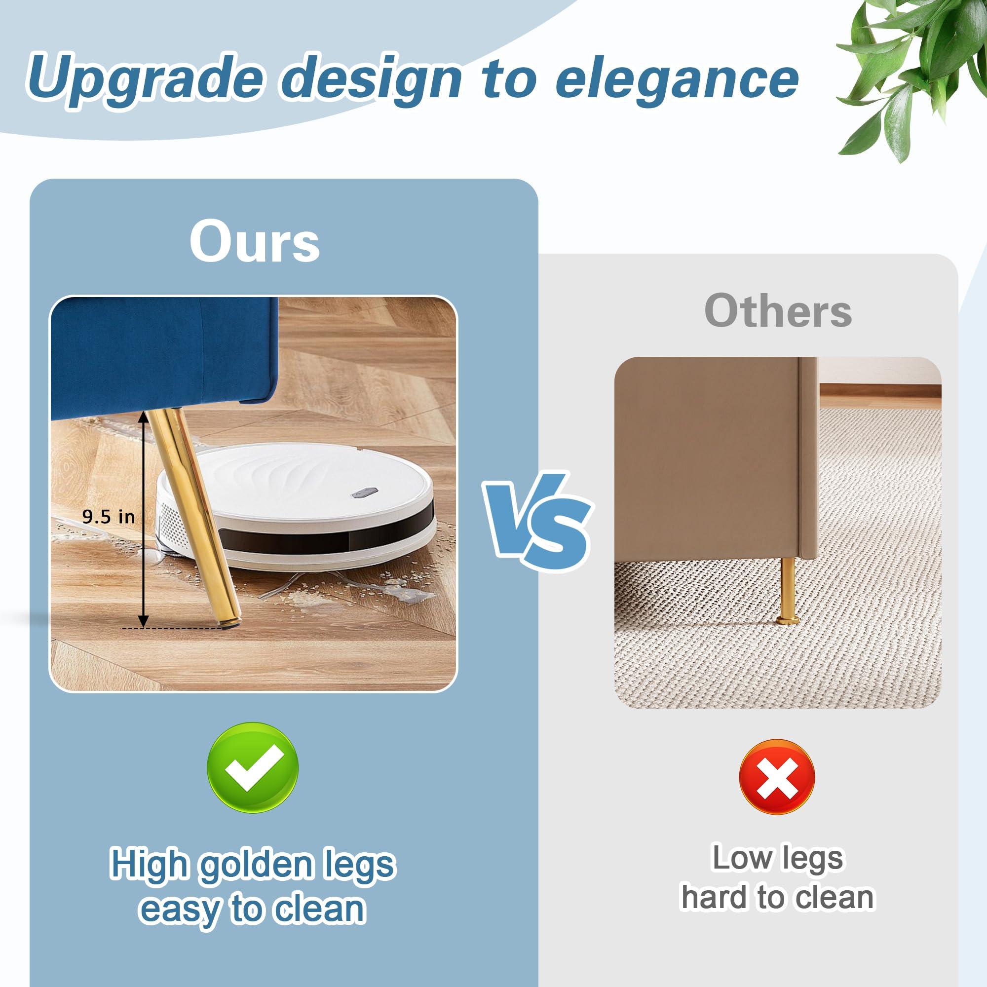 LSSPAID LSSPAID Velvet Accent Chairs Set of 2, Modern Fabric Upholstered Living Room Chairs Armchairs with Wing Back and Metal Legs, Navy Blue