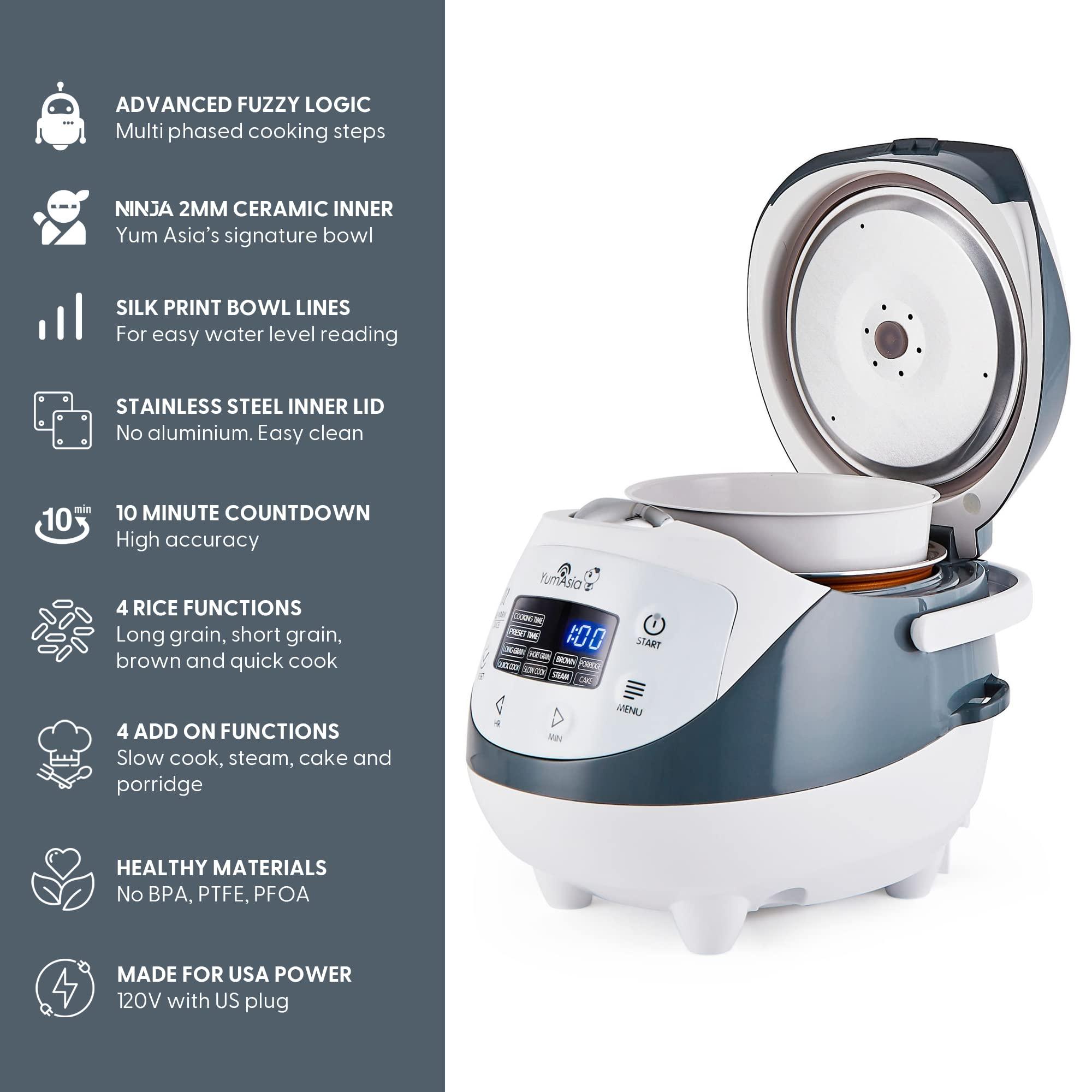 Yum Asia Yum Asia Panda Mini Rice Cooker With Ninja Ceramic Bowl and Advanced Fuzzy Logic (3.5 cup, 0.63 litre) 4 Rice Cooking Functions, 4 Multicooker functions, Digital LED display - 120V