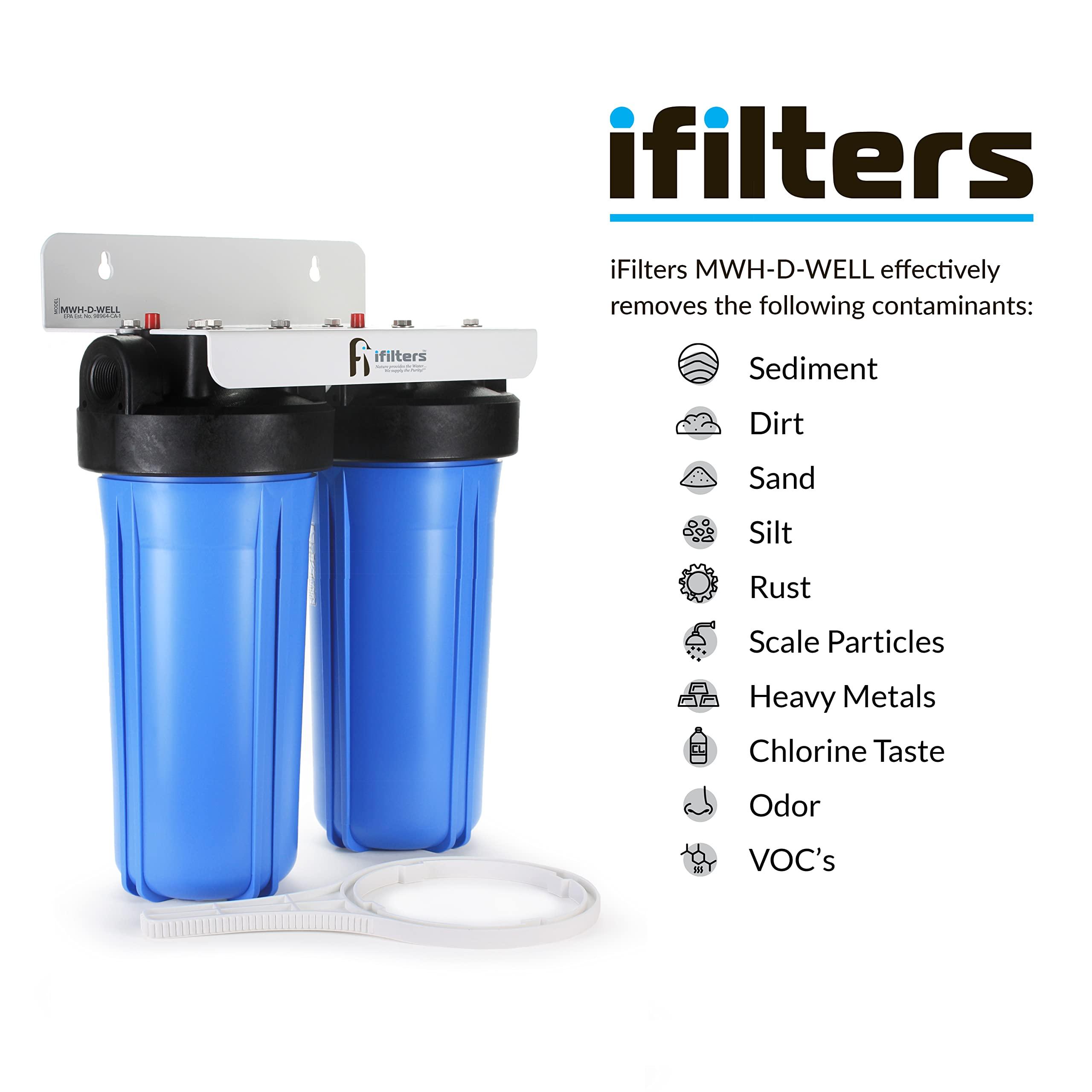 FI iFilters, Nature Provides The Water... We Suppl iFilters 2-Stage 10\" Well Water Whole House Filtration Complete Commercial Grade System | Removes Sediment, Chlorine, Rust, Odor, Taste, Iron, Heavy Metals | Dual Stage with 1\" Ports