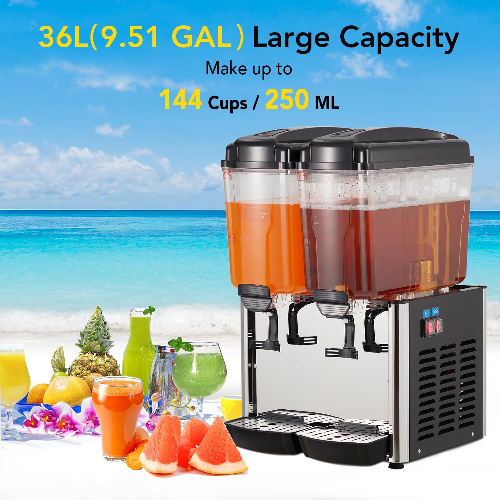 GARVEE Commercial Beverage Dispenser - 2 * 9.6 Gal Stainless Steel Drink Dispenser, Food Grade Commercial Juice Dispenser with Thermostat Control for Cold Drinks, Cafeterias, Hotel Parties