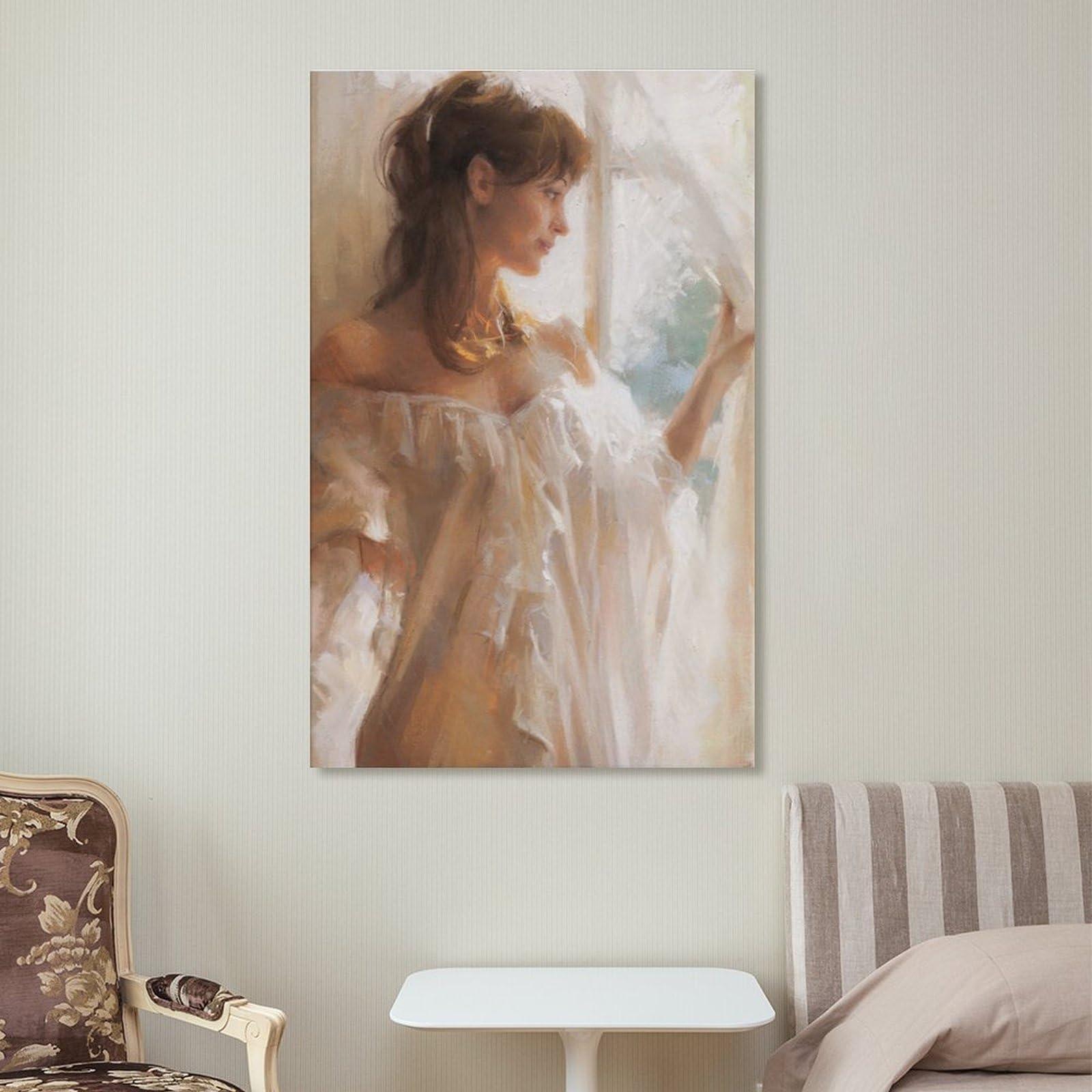 Generic Vicente ROMERO At The Window Catherine La Rose Poster Artworks Picture Frame Print Poster Wall Art Painting Canvas Gift Decor Home 08x12inch(20x30cm)