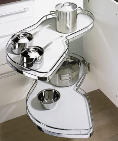 Kitchen Inventions Lemans II Set 2-Shelf Lazy Susan with Soft-Close for Blind Base Corner Cabinets, Chrome and White (884 sq. Model 50, Tray Size: 18", Swings Left)
