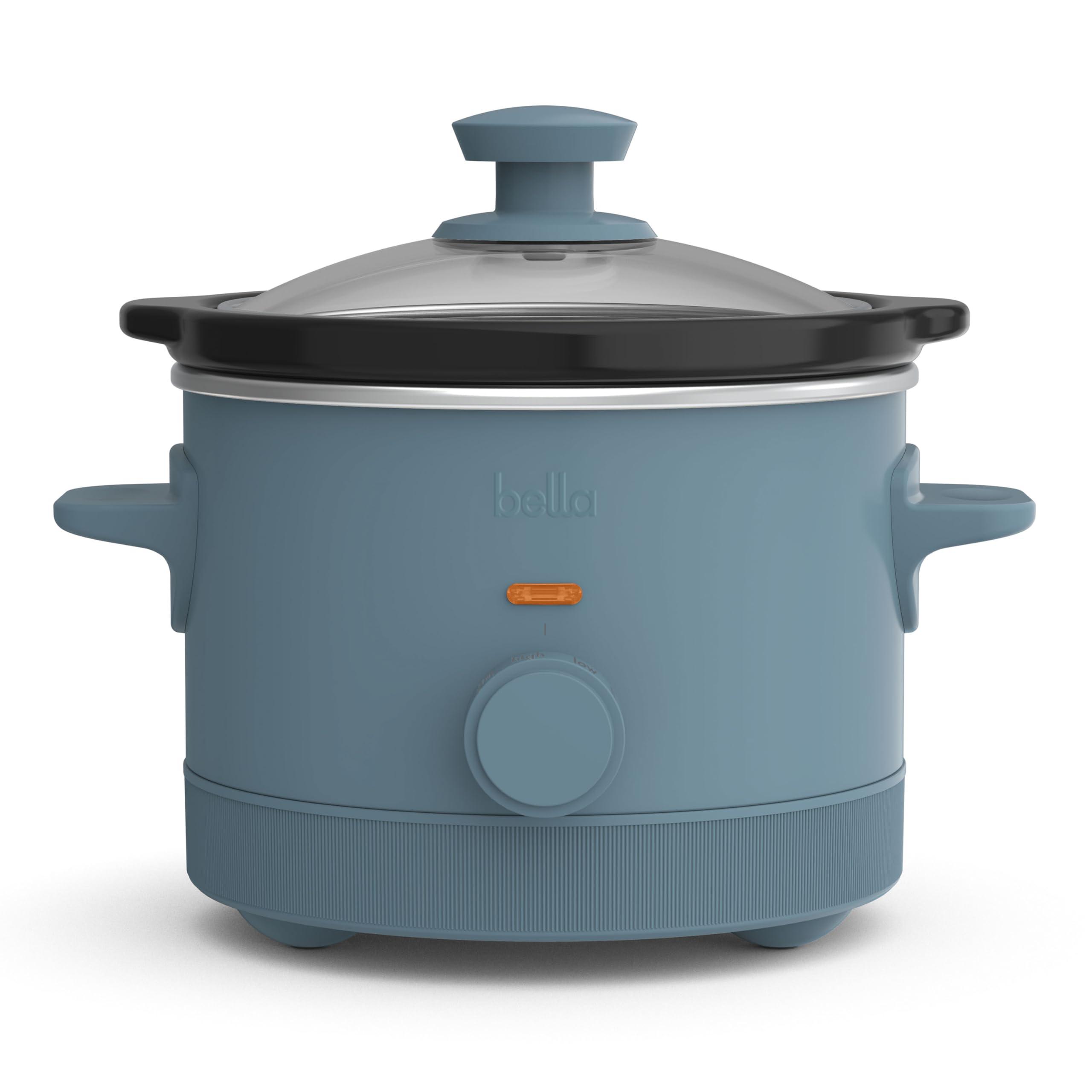 BELLA bella 1.5 Qt Slow Cooker with 3 Heat Manual Control, EverGood Ceramic Nonstick Coating, Dishwasher Safe Stoneware Pot and Tempered Glass Lid, Tangle Free Cord Wrap & Cool Touch Handles, Surf