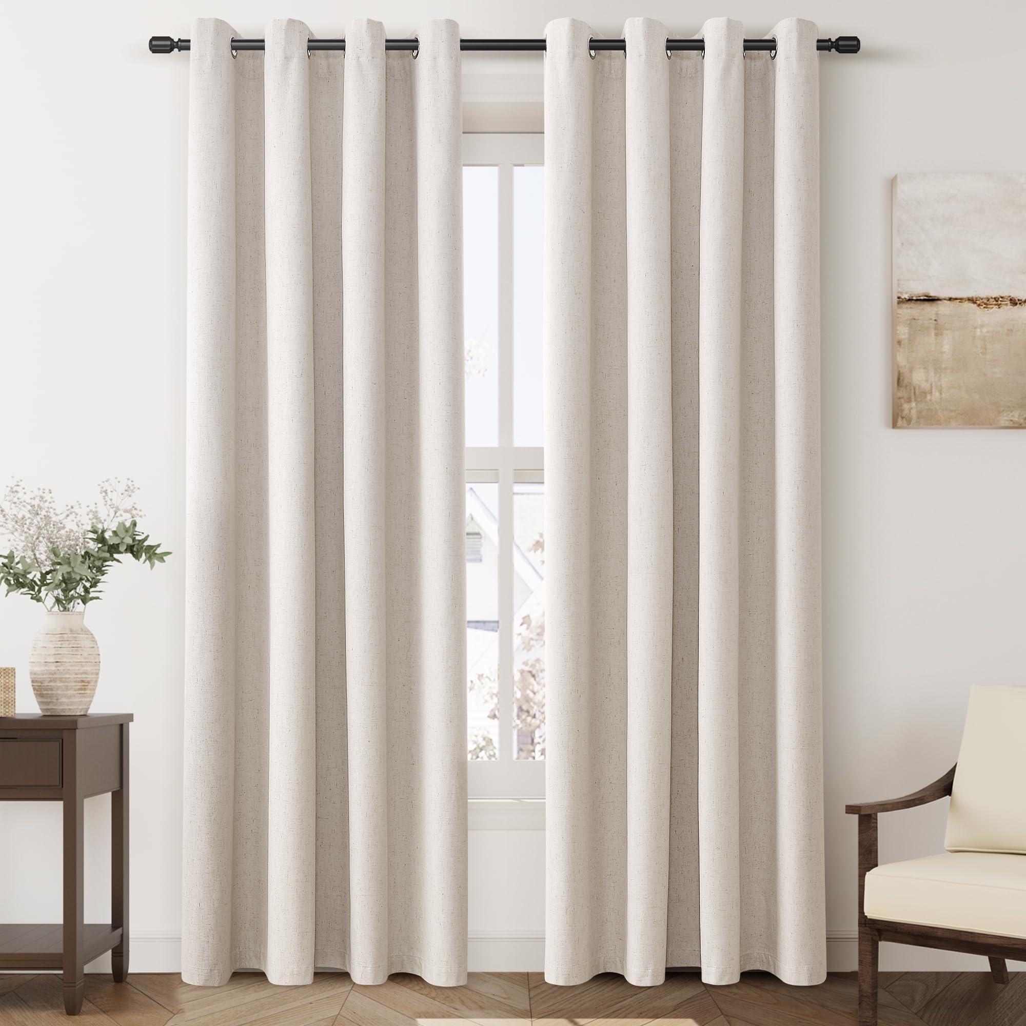 Nanspring 100% Blackout Linen Curtains for Bedroom Thermal Insulated Grommet Complete Blackout Drapes 84 Inch Length 2 Panels Set Heat and Full Light Blocking Living Room Darkening Curtains Earthy Tone Beige