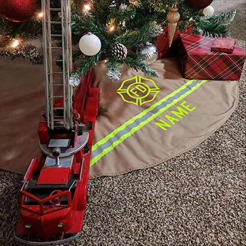 Fis Firefighter Personalized Tan Holiday Christmas Tree Skirt Decor