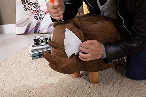 XMZFQ XMZFQ Animal Footstool PU Leather Upholstered Ottoman, Cute Rhinoceros Foot Rest Stool Pouffe Chair,Solid Wood Support Footstool,Brown