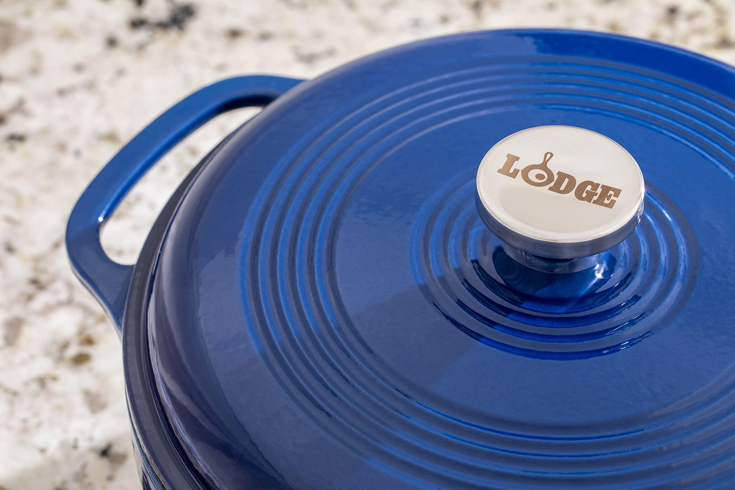 Lodge Lodge 6 Quart Enameled Cast Iron Dutch Oven with Lid Dual Handles Oven Safe up to 500 F or on Stovetop - Use to Marinate, Cook, Bake, Refrigerate and Serve Indigo