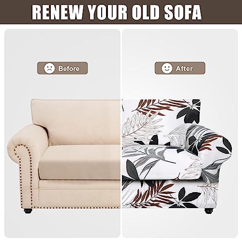 SearchI SearchI Stretch Sofa Cover Printed Couch Cover, Floral Pattern 3 Pieces Loveseat Slipcover with 2 Separate Cushion Cover, Washable Furniture Protector for Living Room(Loveseat, Maple Leaf Pattern)