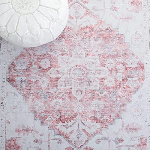 Safavieh SAFAVIEH Tucson Collection Area Rug - 6' Square, Beige & Rust, Persian Design, Non-Shedding Machine Washable & Slip Resistant Ideal for High Traffic Areas in Living Room, Bedroom (TSN129B)