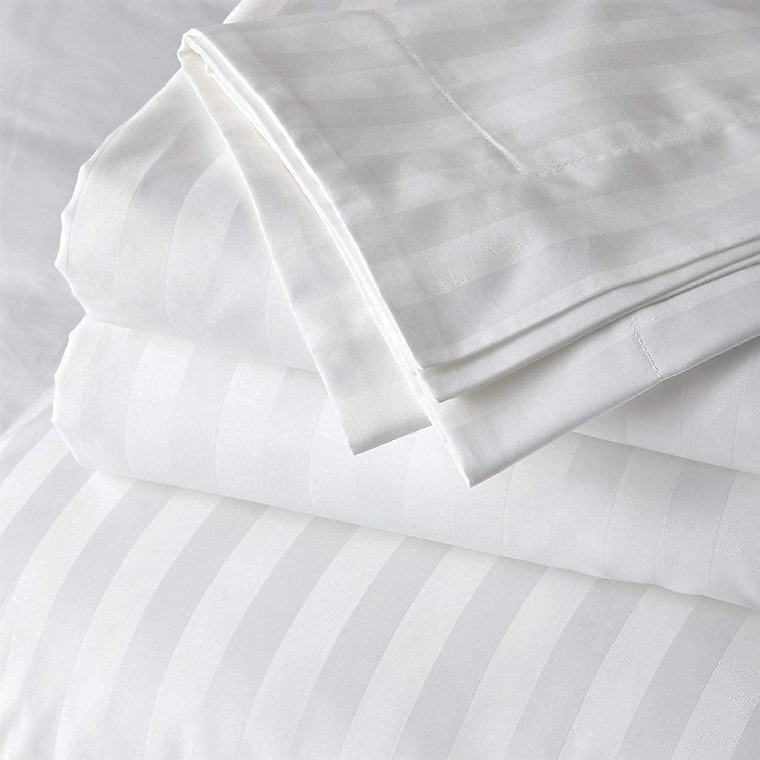 Ashley Mills Ashley Mills 100% Egyptian Cotton 4Pcs Sheets Set Full 800 Thread Count 18\" Deep Pocket Luxury Super Soft Hotel Class Full Size Bed Sheets - White Stripe