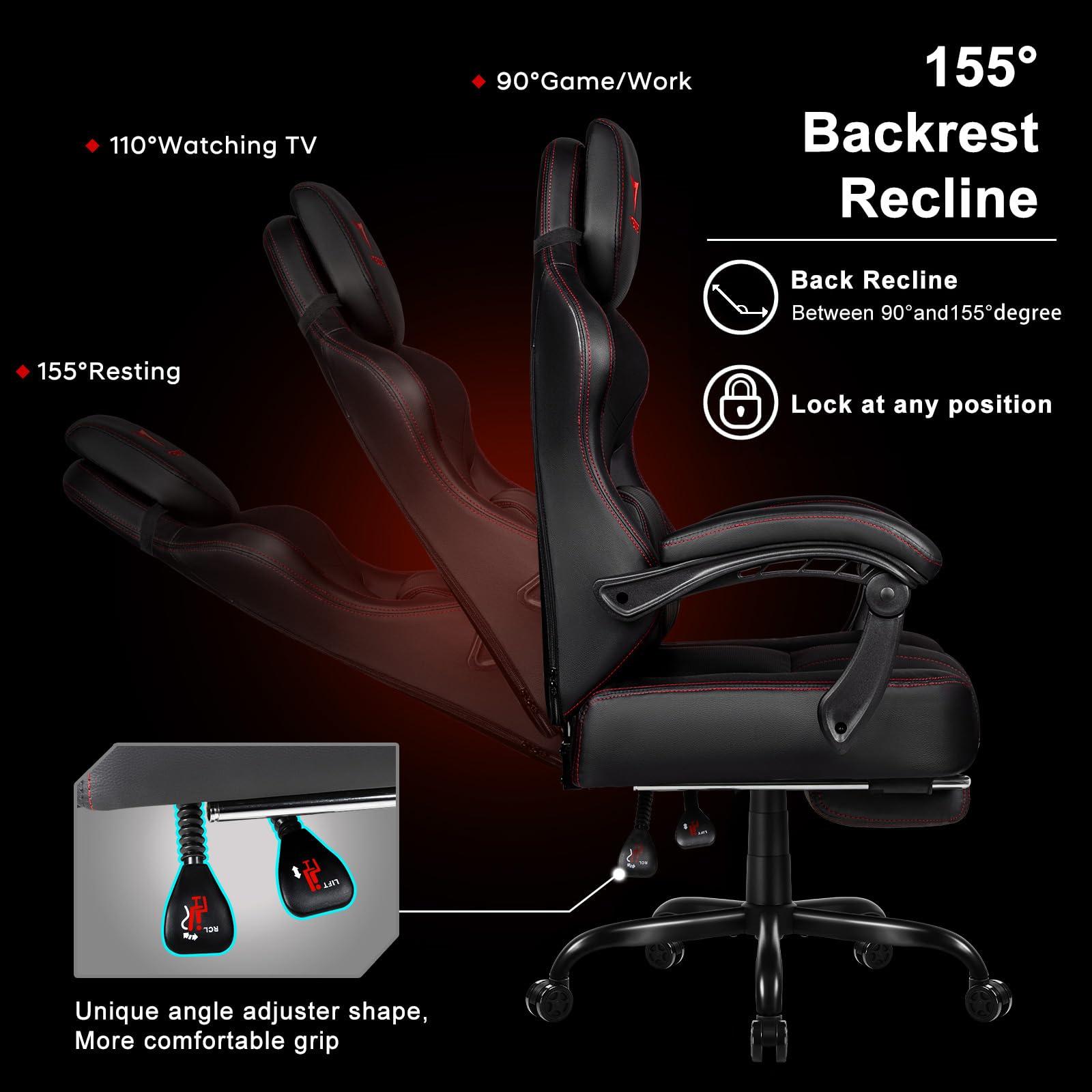 VITESSE VITESSE Big and Tall Gaming Chair 400lb Weight Capacity with Footrest, Ergonomic Video Game Chair for Adults with Oversized Headrest and Lumbar Pillow, Computer Chair Gaming for Office (Black+Red)