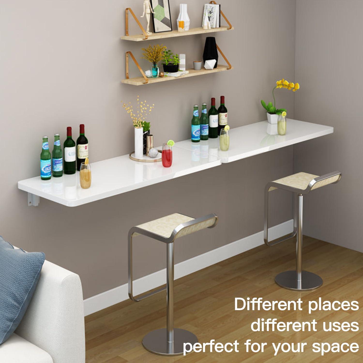 ZLGONRL ZLGONRL Work Bench Folding Drop Leaf Wall Desk Wall Mounted Floating Folding Table Wooden Kitchen Folding Dining Table (White 23.6in D* 19.7in W)