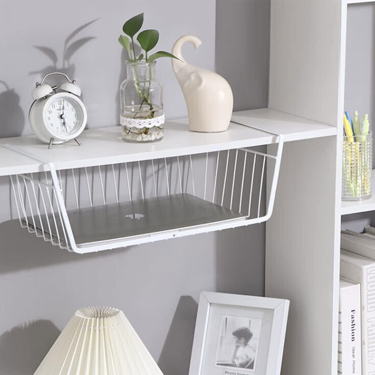 Vilive Vilive Under Shelf Storage Basket, Hanging Shelf Basket Slides Under Shelves for Storage Metal Under Cabinet Shelf Basket Organizer for Kitchen Pantry Desk Bookshelf (White Pack of 4)