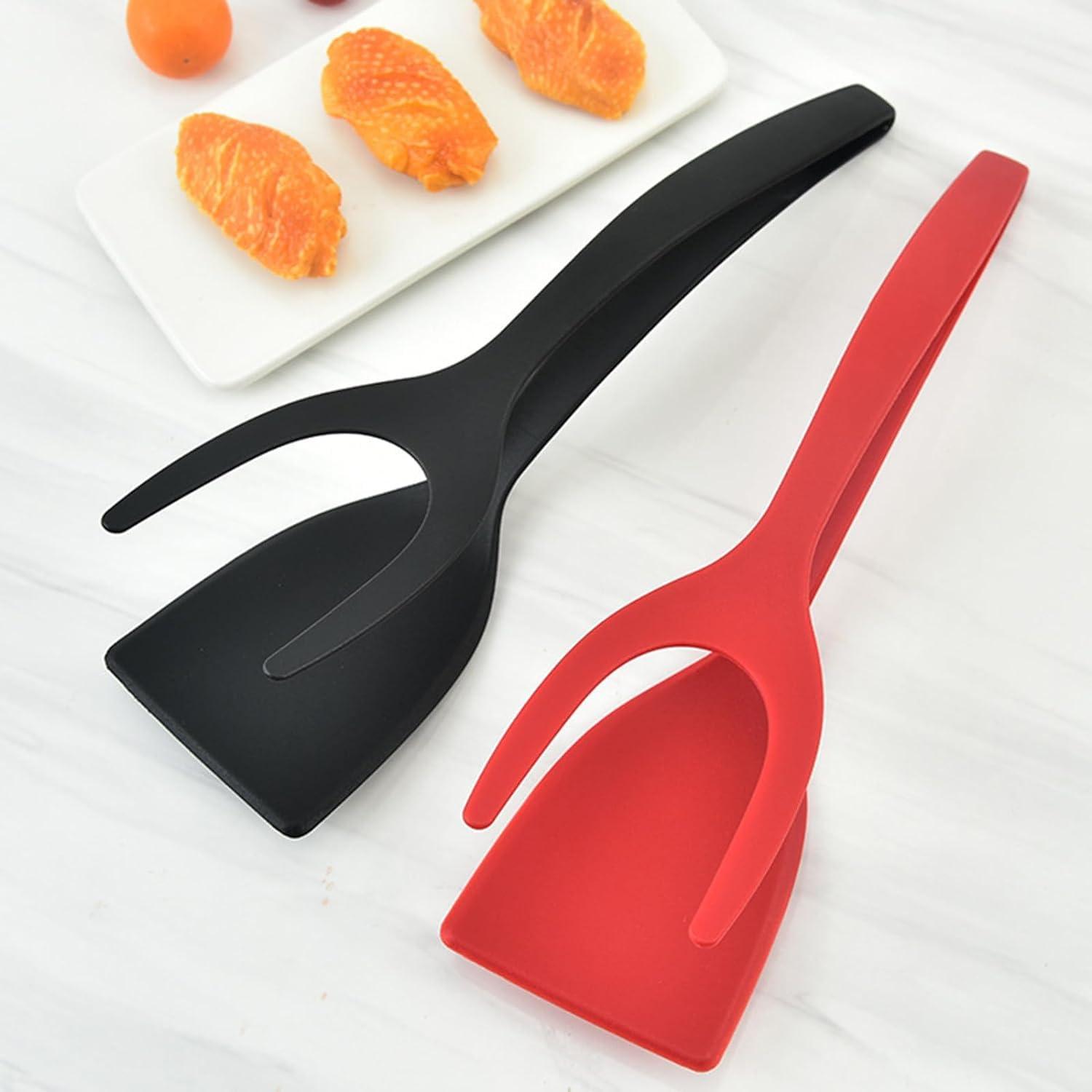 FBBQFF FBBQFF NEW 2024 2 in 1 Grip and Flip Spatula Tongs, Silicone Egg Flipper Tong, Pancake Turner Omelet Making Spatula, Fish French Toast Tongs, Non Stick Cooking Spatula for Home Kitchen (Black)