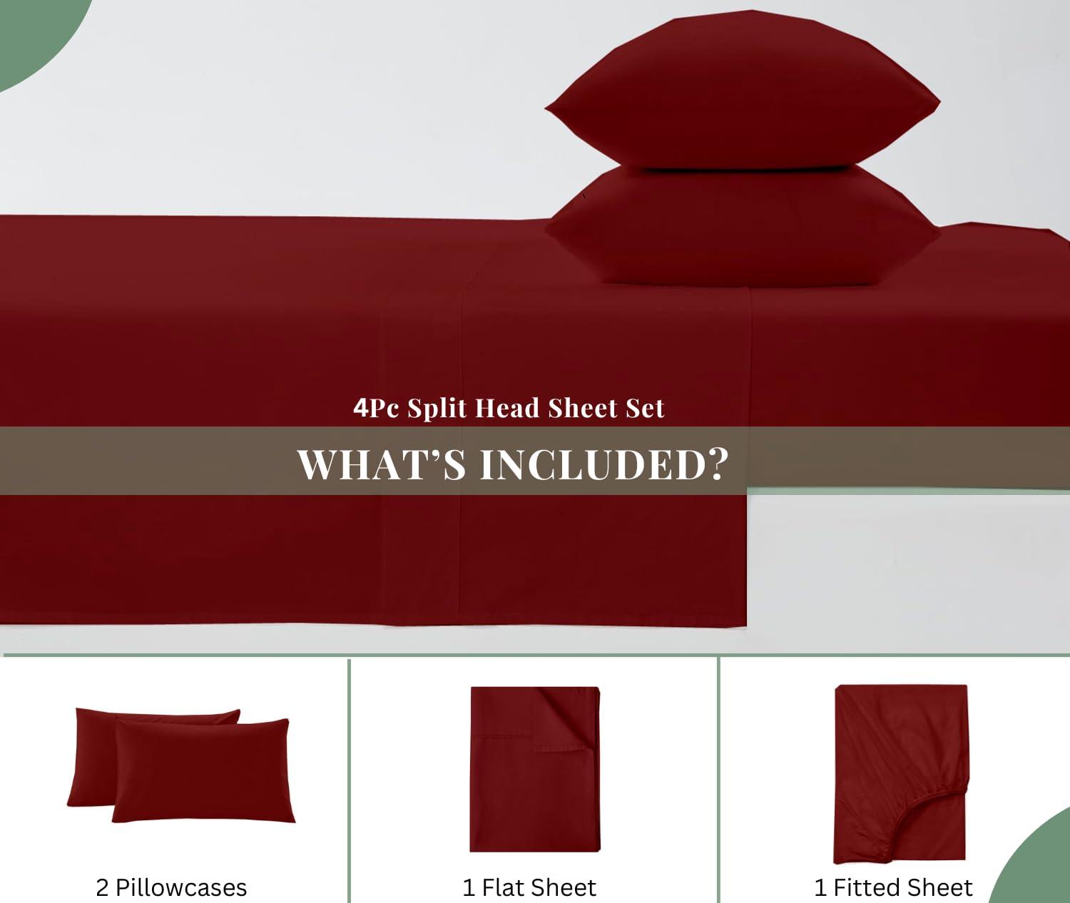 NON Sticky cotton Top Split King Sheets Sets for Adjustable beds, Sheets for Sleep Number Bed Split King deep Pocket, 34\" Split Top King Sheets 400 Thread Count 100% Cotton, Flex Top Sheets, Light Blue Solid