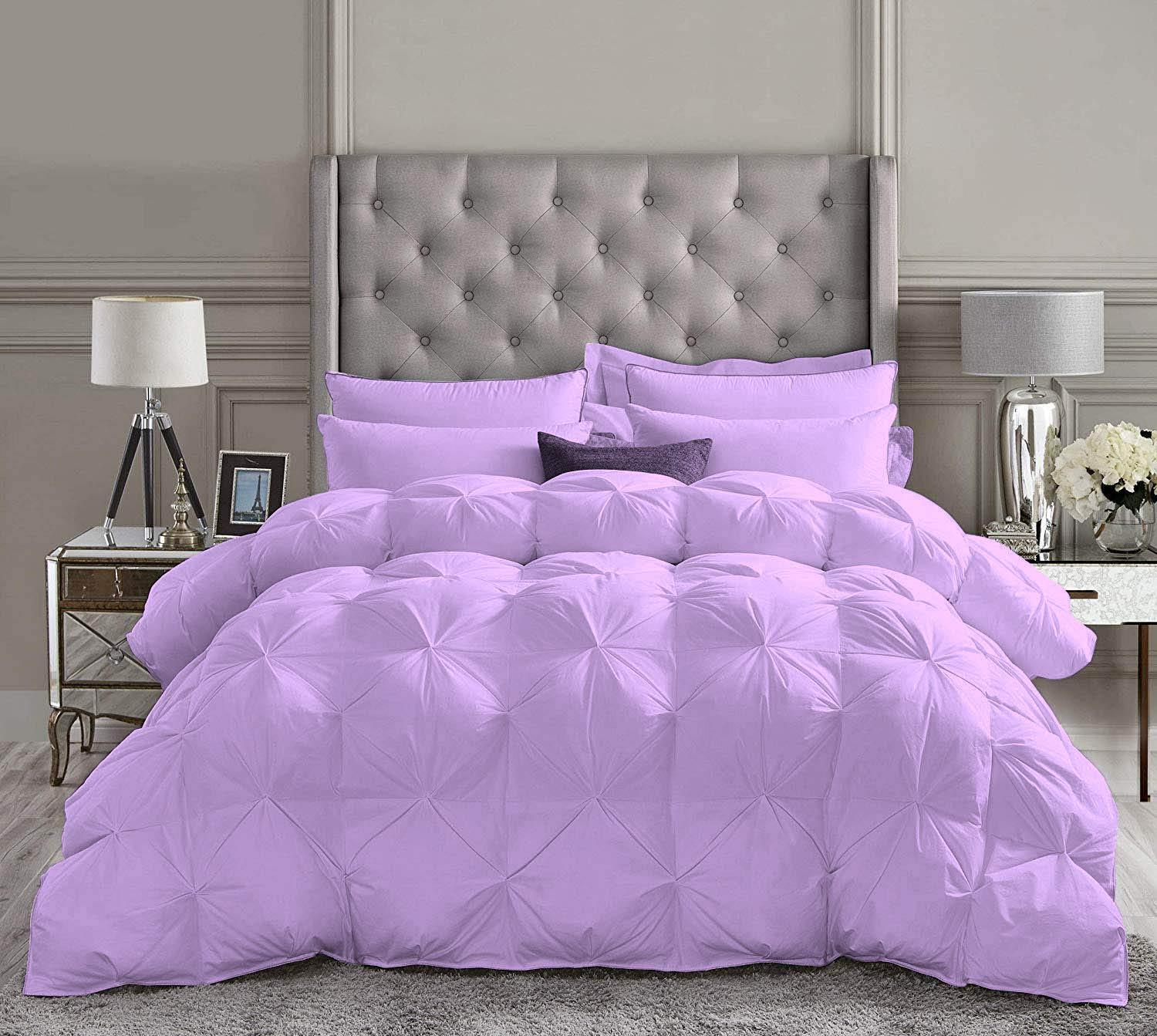Glamour Bedding Glamour Bedding Fluffy Down Alternative 600 TC 5 Piece Lilac Pinch Pleated Bedding Comforter Set (Comforter + 4 Pillow Cases) 500 GSM Egyptian Cotton Queen