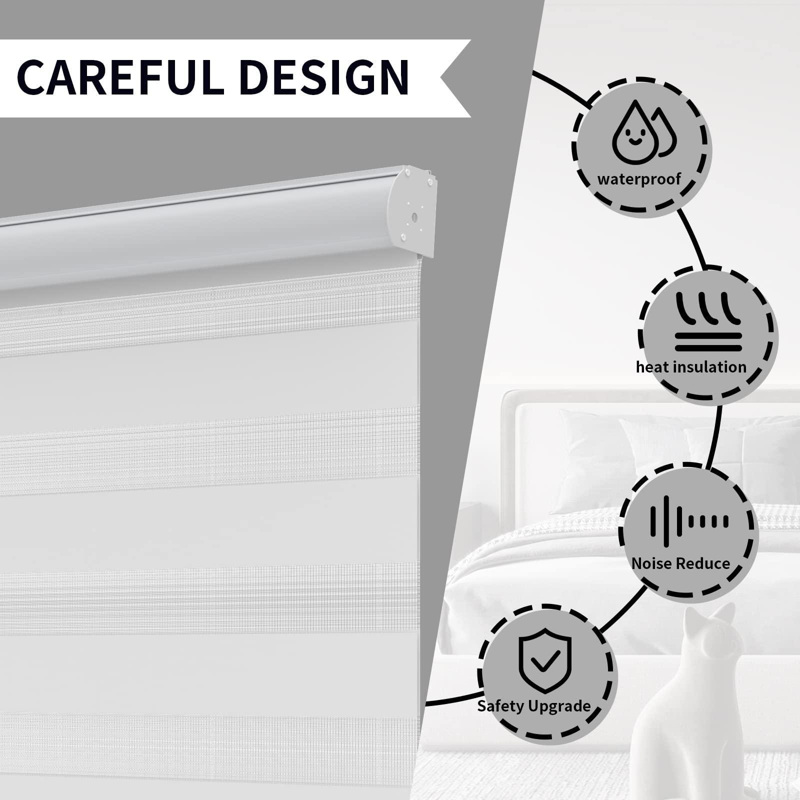 Tsemrec Zebra Blinds for Windows Cordless Window Shades Day and Night Roller Shades Dual Layer Sheer Roller Blinds for Living Room,Bedroom,Easy to Install[White,53" Customize]