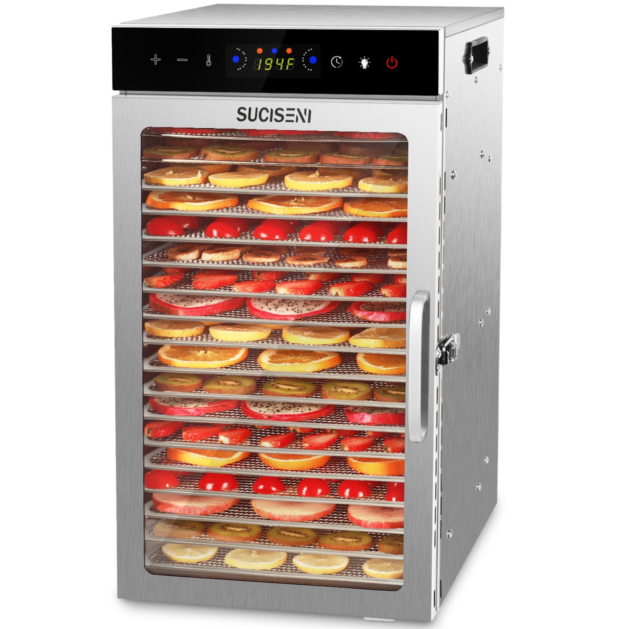 SUCISENI SUCISENI Commercial Food Dehydrator Machine 800W 18 Trays Stainless Steel Food Dehydrated Dryer with 24H Timer Touch-Control LED Display Over Heat Protection for Jerky Herbs Meat Beef Fruit Vegetables