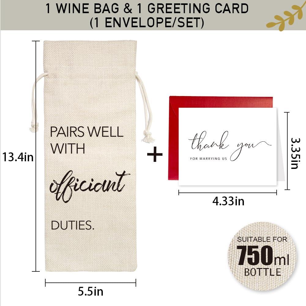 YAANUNULU YAANUNULU Wedding Gifts for Officiant, Wedding Officiant Wine Bag for Wedding Day, Best Officiant Ever, Pairs Well With Wedding Officiant, Drawstring Burlap Wine Bag, 1 Wine Bag with 1 Thankful Card