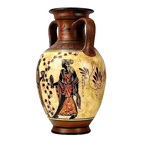greekartshop Ancient Greek Vase Amphora Goddess Athena & Aphrodite & God Dionysus 10.24\'\' Handmade Ceramic Red & Orange Round Vase